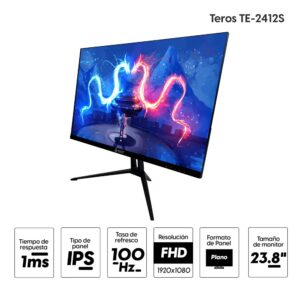 Monitor plano 23.8" Teros TE-2412S Panel IPS, FHD (1920x1080), 100Hz, 1ms, entradas HDMI/D-SUB VGA