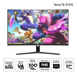 MONITOR CURVO TEROS TE-2731S, 27" VA, 100HZ, 1920X1080, FULL HD, HDMI, VGA, VESA, FREESYNC